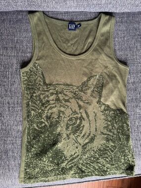 GAP Olive Green Tiger Graphic Tank Top